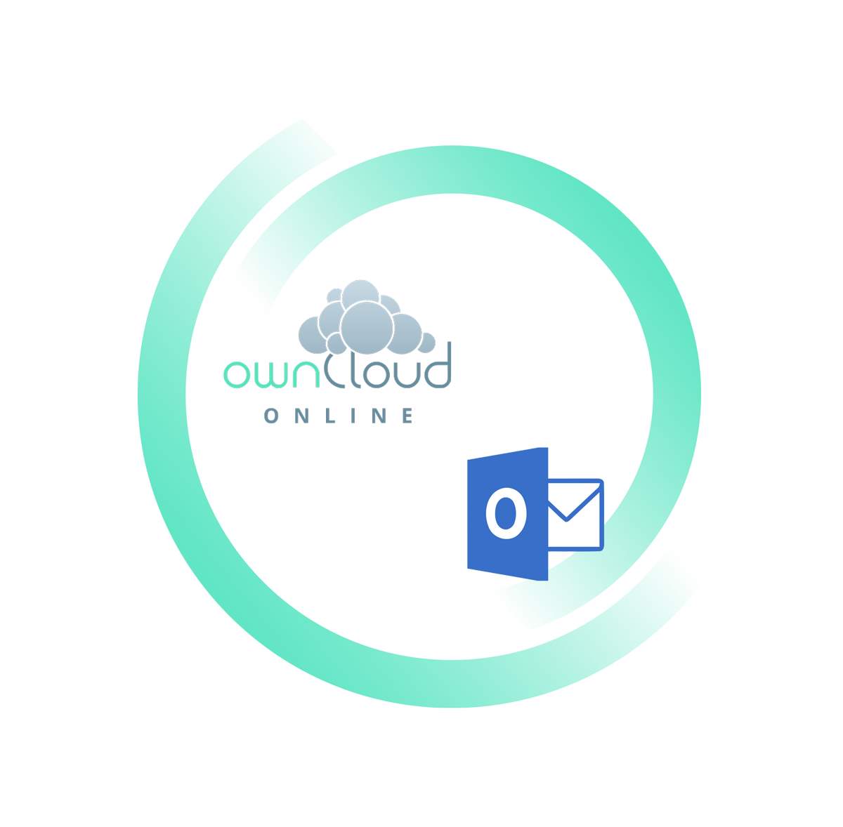 ownCloud.online logo in a green ring together with the Outlook icon