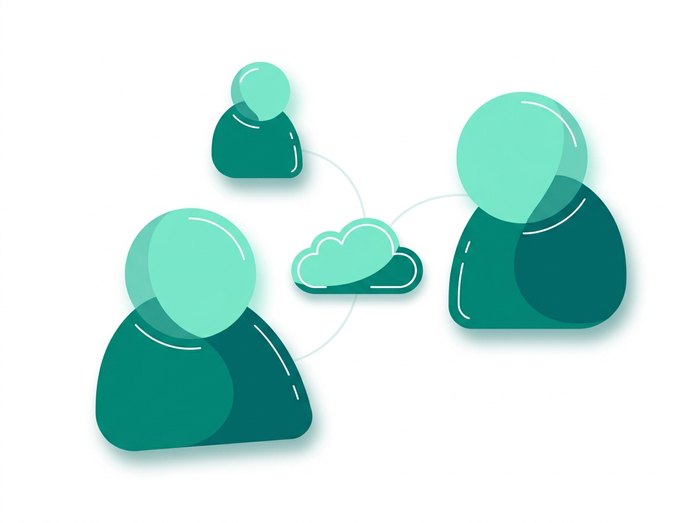 Illustration of team members connected to a shared cloud